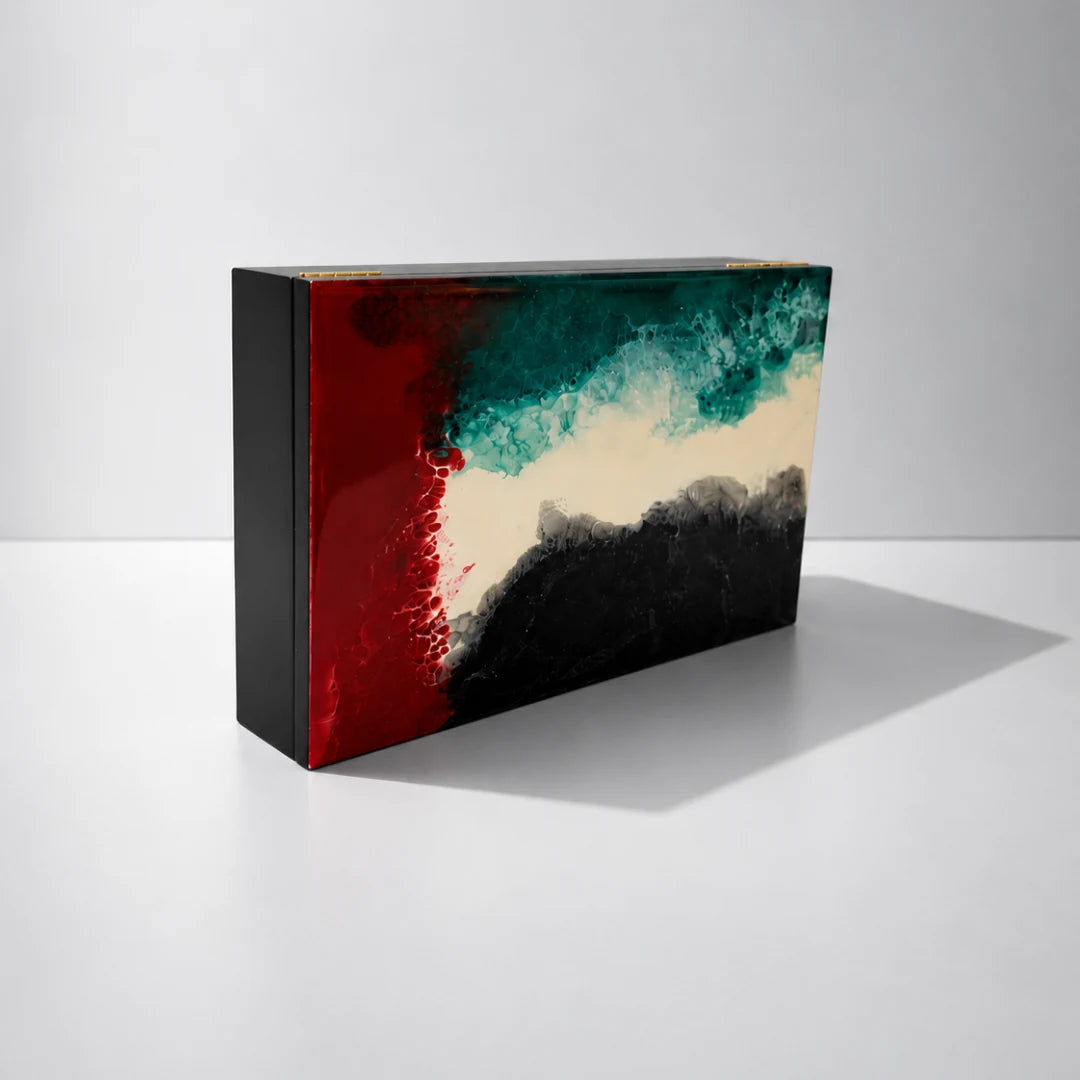 Contemporary rigid gift box with an abstract multicolour design